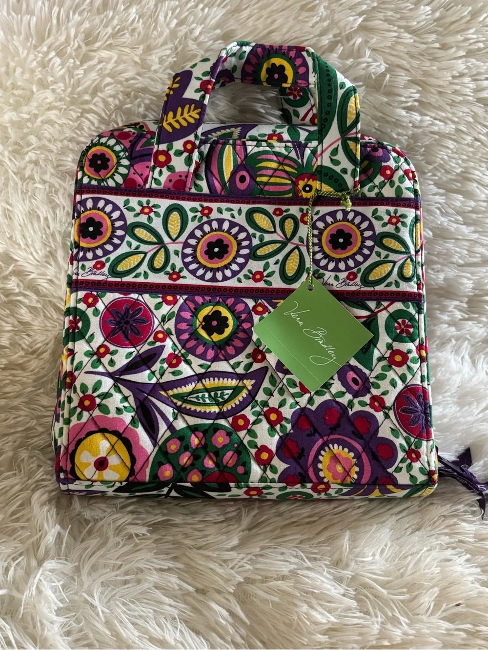 Vera Bradley Quilted Cosmetic Case - White with Pink, Purple & Green Floral